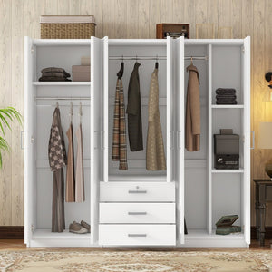 English Elm 6-doors Mdf Wardrobe with Large Drawers Streamlined Bedroom Storage Modern Design White N820000010K