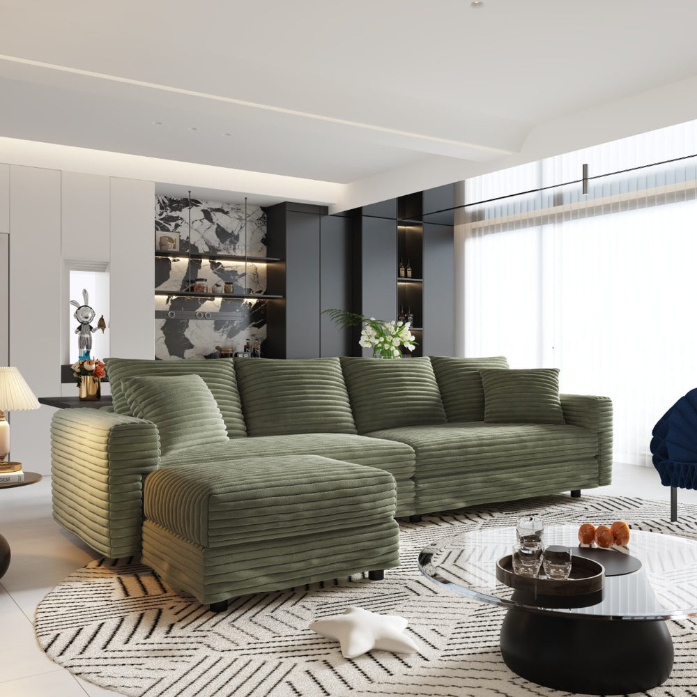 English Elm 102.4 Inch Plush Corduroy Cloud Sofa Deep Seat Four Person Convertible Lounge for Living Room Green W1885S00276