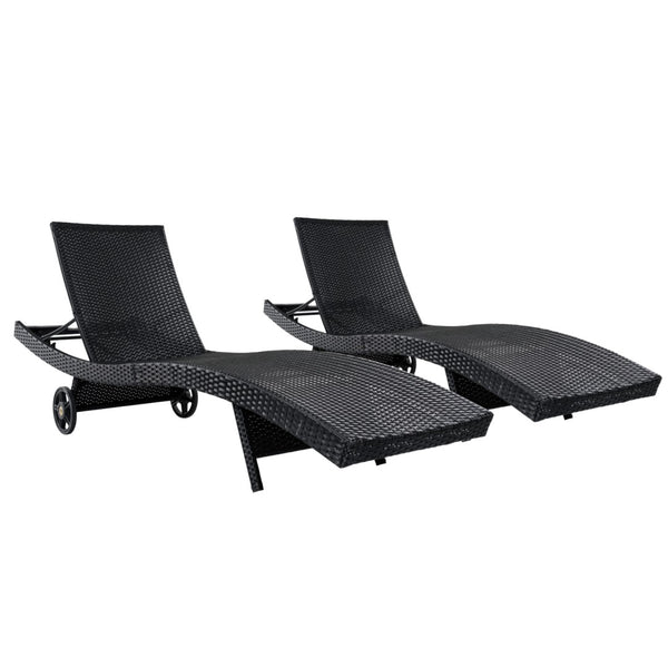 English Elm K&k Outdoor Wicker Reclining Chaise Set 2 Piece with Pull Out Tray Rolling Wheels Black N707P395515B