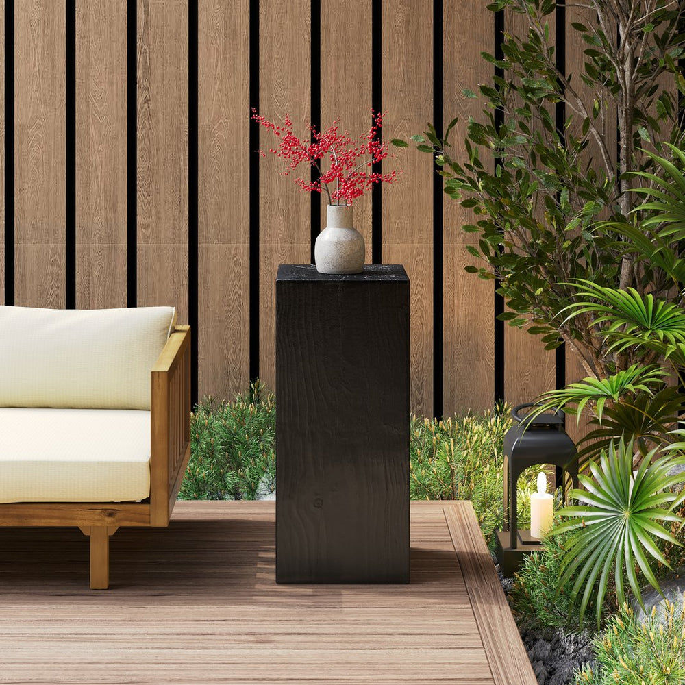 English Elm Christopher Knight Home® - Wood-Look Square-Column End Table 33.75" H with Distressed Wood-Like Finish, Durable MGO Fiberglass Blend Black N770P284172B