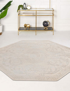 Unique Loom Finsbury Diana Machine Made Botanical Rug Ivory, Beige 7' 10" x 7' 10"