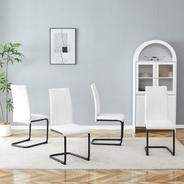 English Elm 4-pack Pu High-back Dining Chairs with Powder-coated Metal Legs for Modern Kitchens Black,White W3875P372883
