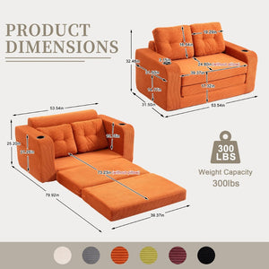 English Elm Convertible Floor Sofa Bed with Memory Foam and Ribbed Corduroy for Small Spaces Orange W395P438028