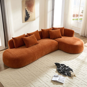 English Elm Oversized L-Shaped Sectional Sofa Right-Facing Chaise with PU Leather Base, Plush Deep Seats, No Assembly Required, Includes 6 Pillows Orange W3208S00007