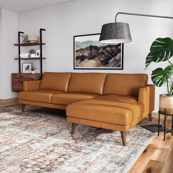 English Elm Ashcroft Furniture - Lore L-Shaped Genuine Leather Sectional In Cognac Tan - Stylish Mid-Century Modern Comfort For All B183S00028