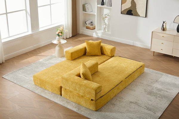 English Elm UNITED Folding Sofa Bed with Removable Cover Zipper, Chenille Memory Foam Sleeper for Small Spaces Yellow W1568P293806