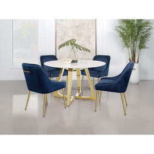 English Elm Imani White Marble Round Dining Table with Gold Stainless Steel Geometric Base B062S01552