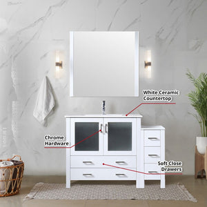 English Elm White Single Bath Vanity Set With Side Cabinet, Ceramic Top, Chrome Faucet & 34" Mirror For Elegance B2731S01366-GIGA