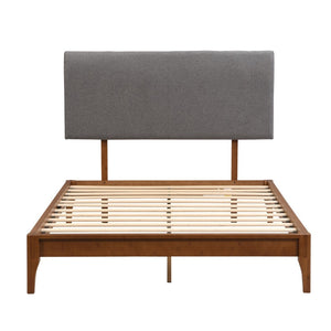 English Elm Grey Linen Upholstered Full Headboard Curved Silhouette Adjustable Height Bedroom N701P192140E