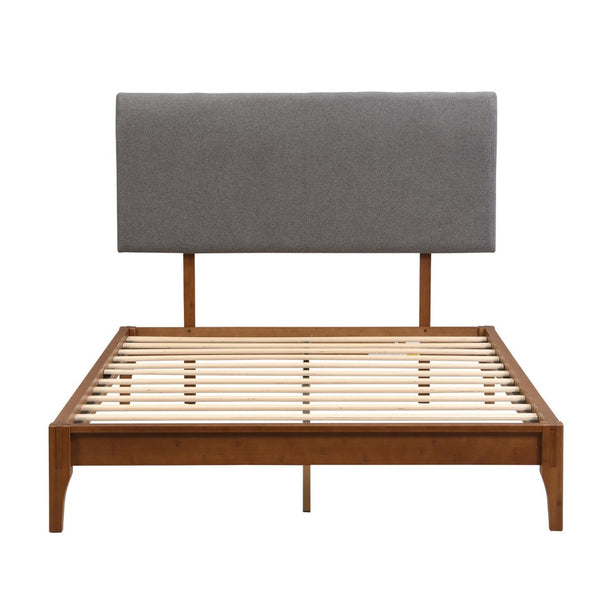 English Elm Grey Linen Upholstered Full Headboard Curved Silhouette Adjustable Height Bedroom N701P192140E