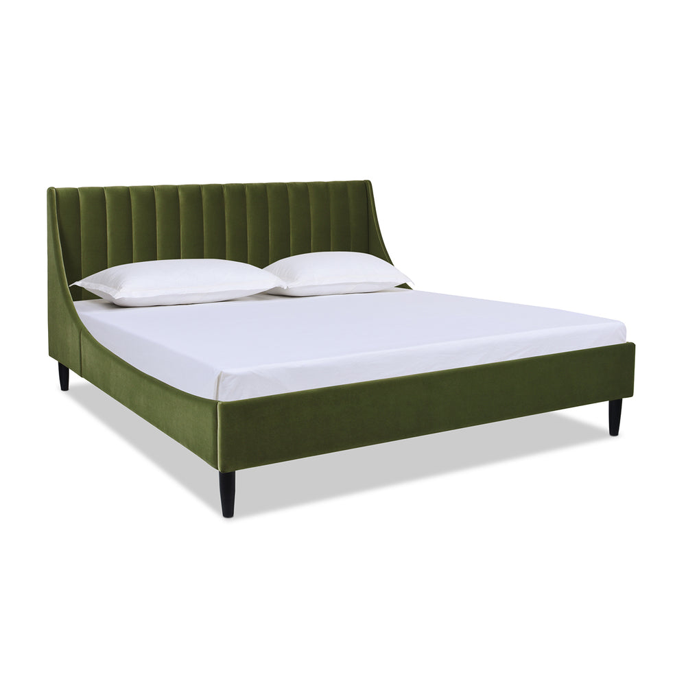 English Elm Jennifer Taylor Home - Aspen King Platform Bed Set With Vertical Tufted Headboard In Olive Green Velvet - Modern Elegance B2719P238522