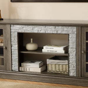 English Elm 70" Modern TV Stand with Faux Stone Top, Spacious 2-Door Media Console with Cable Management and Adjustable Shelves, Vintage Metal Handles, Durable MDF Construction for Living Room Entertainment (Fits up to 75") Grey W2275P342688