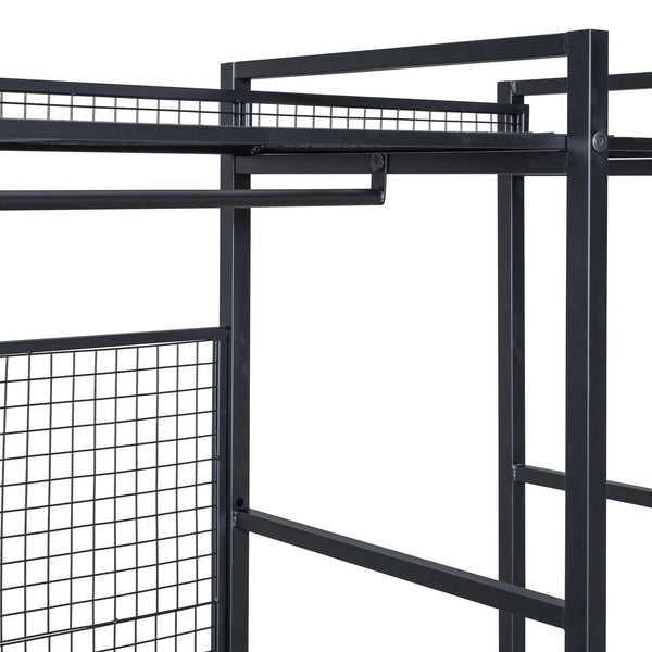 English Elm Open-Style Wardrobe Storage System with Heavy-Duty Metal Frame, Rails, Shelves & Drawers - Sleek Durable Design for Organized Living Black SF000087AAB