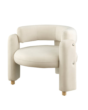 English Elm Accent Chair with Hollow Backrest for Ergonomic Support, Solid Wood Frame, Stylish Fabric Upholstery White W1420P194055