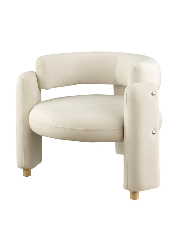 English Elm Accent Chair with Hollow Backrest for Ergonomic Support, Solid Wood Frame, Stylish Fabric Upholstery White W1420P194055