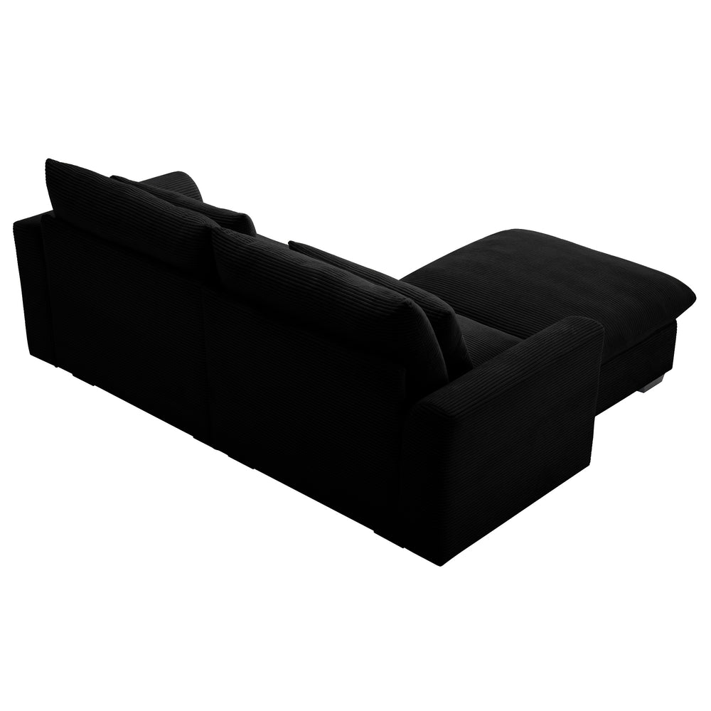 English Elm Sectional Corduroy Sofa Sleeper with Storage Ottoman, Deep 2-Seat Modular Couch, Cozy Pillows, Black W714S00848