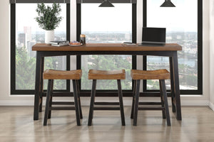 English Elm Transitional 4-Piece Counter Height Set - Stylish Solid Rubberwood Table & Stools In Black/Brown Finish B011P284444-GIGA