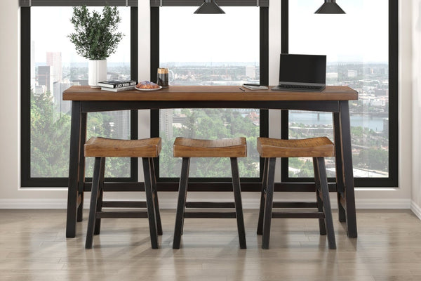 English Elm Transitional 4-Piece Counter Height Set - Stylish Solid Rubberwood Table & Stools In Black/Brown Finish B011P284444-GIGA