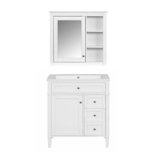 English Elm 30'' Bathroom Vanity Set With Sink, Modern Storage Cabinet, Mirror & 3 Drawers For Efficient Organization SW000127AAK-3