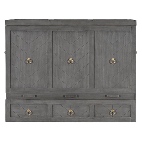 English Elm Queen Murphy Wall Bed with Pull Out Storage Drawer and Built in Usb Charging Gray LP000428AAE