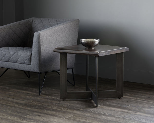 Sunpan Marley Side Table - Rustic Acacia Wood Top with Antique Gunmetal Base for Industrial Charm