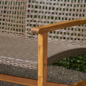 English Elm Christopher Knight Home® - Outdoor Acacia Wood Wicker 3 Seater Sofa with Iron Accents, Weather-Resistant Patio Conversation Set Natural 60395.00WTCMCA