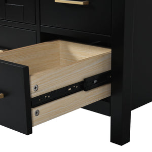 English Elm 30'' Elegant Freestanding Bathroom Vanity With Ceramic Sink, Soft-Close Drawers & Timeless Black Finish N710P194420B