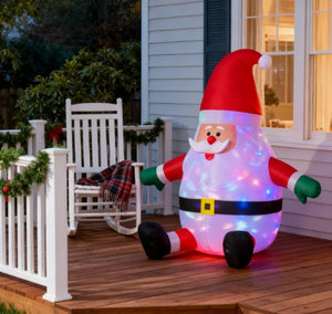 English Elm Christmas Inflatable Santa Six Foot Yard Decor with Rotating Multicolor Light Show T3971P416116