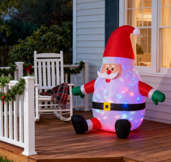English Elm Christmas Inflatable Santa Six Foot Yard Decor with Rotating Multicolor Light Show T3971P416116