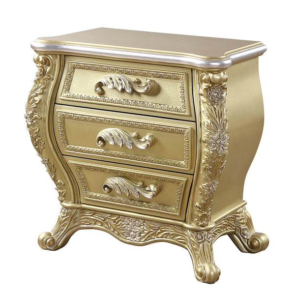 English Elm Gold 3-Drawer Nightstand with Felt-Lined Drawers, Dovetail Construction & Smooth Metal Glides, Elegant Gold Finish for Bedroom Storage and Delicate Item Protection B062P215397