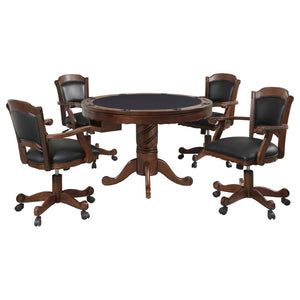 English Elm Chilmark Five Piece Game Set with Carved Pedestal Base and Leatherette Caster Chairs B062S00895