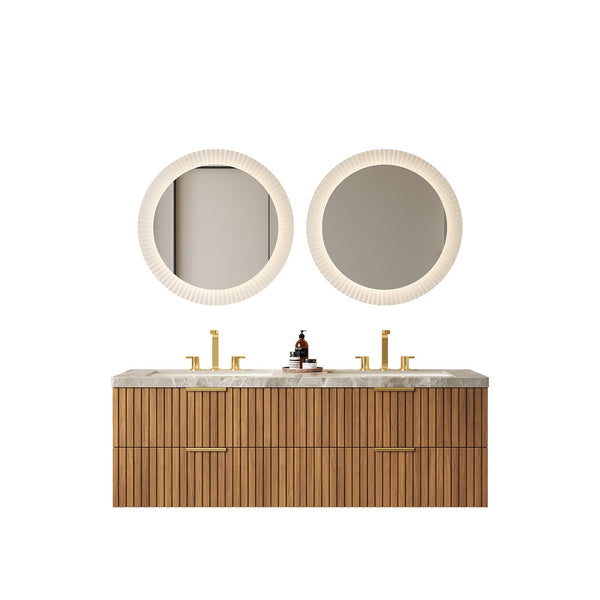 English Elm ELIO 60" Wall-Mounted Double Basin Vanity with Sintered Stone Top, Oak Veneer Drawers, Preassembled W2615P279351