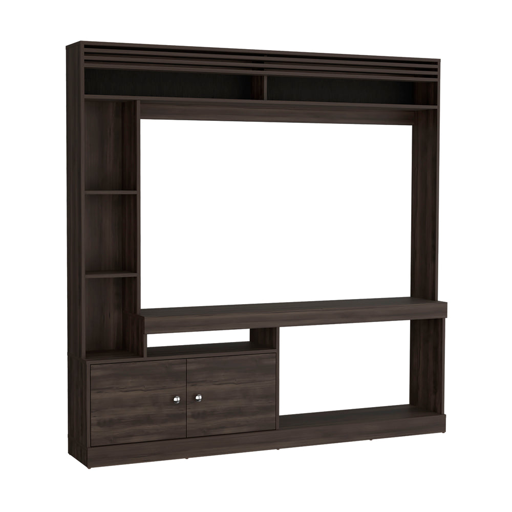 English Elm Entertainment Walnut Media Console with 2 Doors, 7 Shelves, 65" TV Support, Eco-Friendly Build B097S00194
