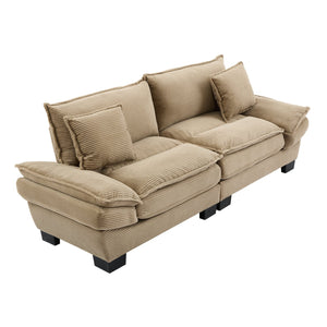 English Elm Corduroy Modern Sofa Sleeper Loveseat with Double-Layer Cushions, Two Pillows, Sturdy Frame 84" khaki W676P227338