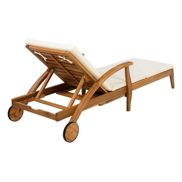 English Elm Christopher Knight Home® - CHAISE Acacia Wood Recliner with Wheels, 4-Position Teak Finish, 5cm Cream Cushion, 800lb Capacity N770P261514T
