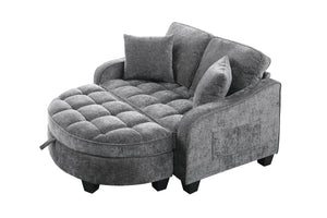 English Elm Two-Seater Chaise Lounge Sofa With Storage, Soft Corduroy Upholstery & Modern Design - Grey W487S00390-GIGA