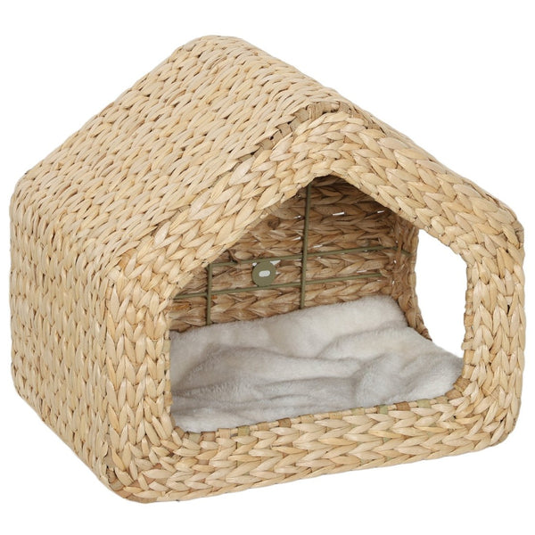 English Elm Wall Mounted Seagrass Cat Cave Handwoven Bohemian Pet Perch with Plush Cushion Inside T3971P413073