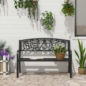 English Elm Outsunny 50" Outdoor Metal Welcome Bench - Elegant Slatted Seat For Porch, Garden, Or Patio Use W2225P174100-GIGA