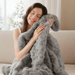 JLA Home Madison Park - Throw Luxurious Ruched Faux Fur Throw with Plush Faux Mink Reverse, Machine Washable, OEKO‑TEX Certified Grey MP50-3090