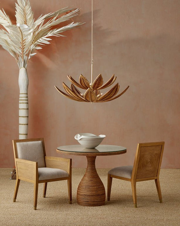 Currey & Company Dominica Entry Table - Stunning Inverted Wine Glass Design With Abaca Rope & Clear Glass Top Natural Mahogany ,Abaca Rope ,Glass 3000-0331-currey-company