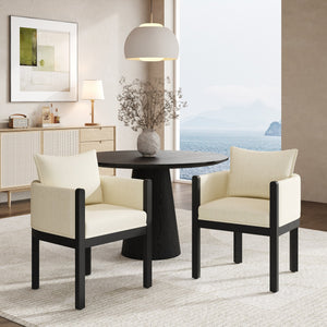 English Elm Christopher Knight Home® - Linen Upholstered Armchair Set Of 2 – Elegant White Chairs With Black Rubber Wood Legs For Modern Spaces N768P305168B