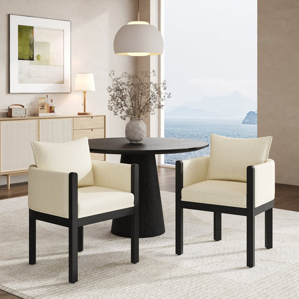 English Elm Christopher Knight Home® - Linen Upholstered Armchair Set Of 2 – Elegant White Chairs With Black Rubber Wood Legs For Modern Spaces N768P305168B