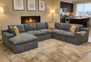 English Elm Coffee-bean Curved Upholstered Sectional with Self-expanding Setup for Large Living Rooms Light Gray B2748S00065
