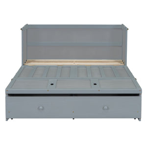 English Elm Full Size Wall Murphy Bed Cabinet with Storage Drawer and Built-in Usb Charging Gray N708P205903E