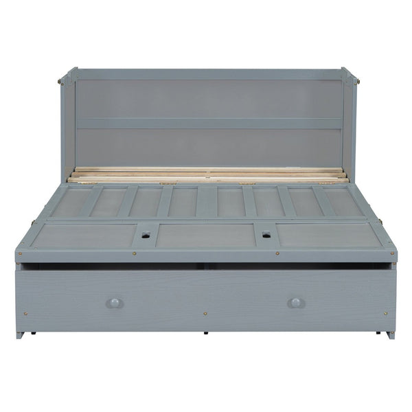 English Elm Full Size Wall Murphy Bed Cabinet with Storage Drawer and Built-in Usb Charging Gray N708P205903E