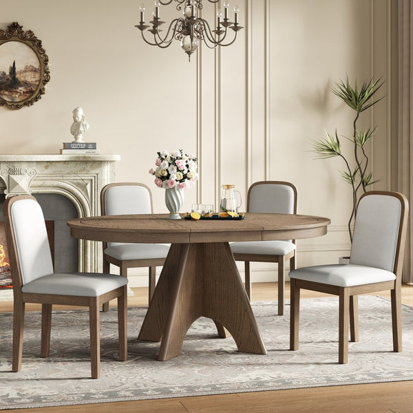 English Elm Trexm Rustic Farmhouse Extendable Dining Set Seats Six with Upholstered Rubberwood Chairs Espresso ST000152AAP