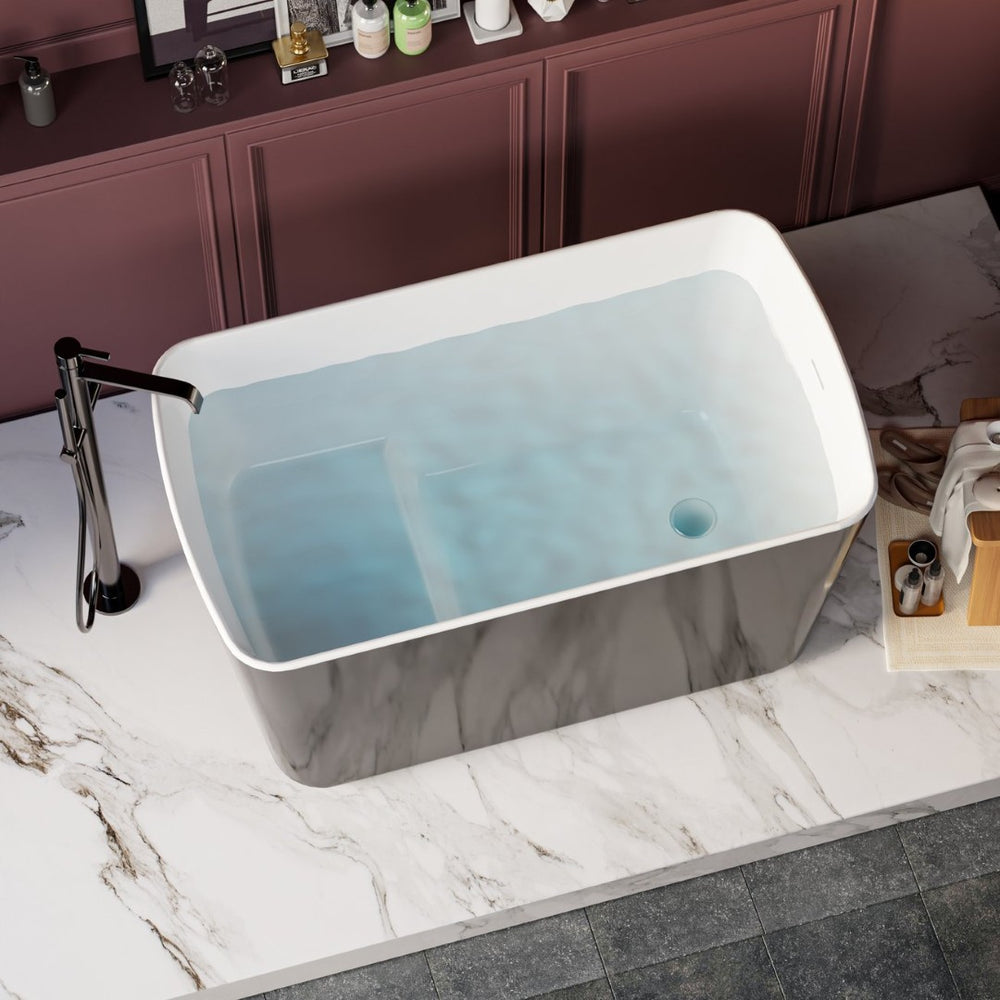 English Elm 49'' Acrylic Freestanding Japanese Soaking Tub with Sit-in Seat and Chrome Drain W1573P170472