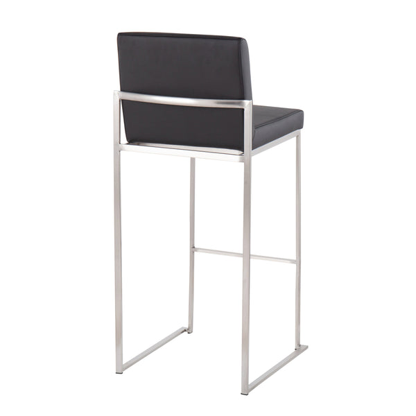 English Elm Fuji 30" Contemporary High Back Barstools Set Of 3 – Stylish Stainless Steel & Black Faux Leather Design B202P222207