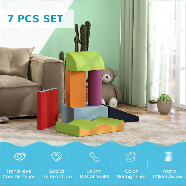 English Elm 7 Piece Foam Climbing Play Set for Toddlers Crawl Balance and Motor Skill Building T3971P440521