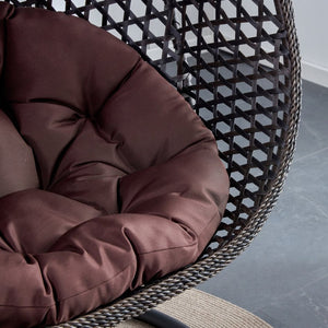 English Elm 76.8-inch Hand Woven Rattan Egg Swing Chair Indoor Outdoor with Cushion Lumbar Pillow Black W1512P498596